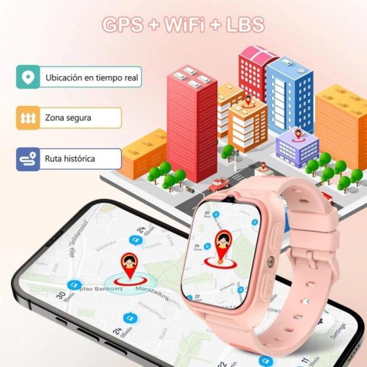 Iowodo Reloj Inteligente 4G 1,75" GPS Niños Correa Silicona IP68 SOS