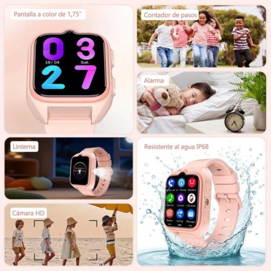 Iowodo Reloj Inteligente 4G 1,75" GPS Niños Correa Silicona IP68 SOS