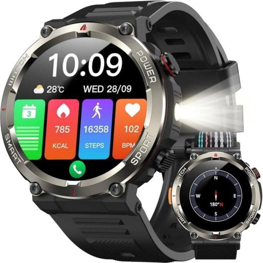 Iowodo Bluetooth 1,45" Negro Correa Silicona y Nailon IP68 SpO2 Pulsómetro