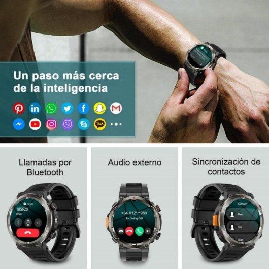Iowodo Bluetooth 1,45" Negro Correa Silicona y Nailon IP68 SpO2 Pulsómetro