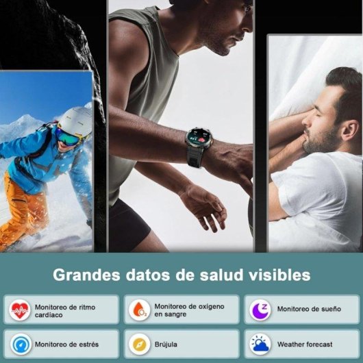 Iowodo Bluetooth 1,45" Negro Correa Silicona y Nailon IP68 SpO2 Pulsómetro