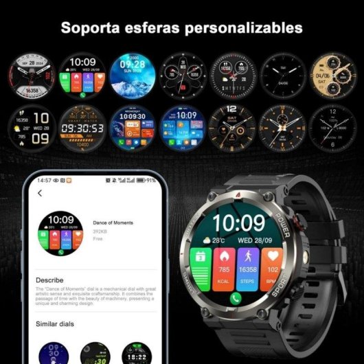 Iowodo Bluetooth 1,45" Negro Correa Silicona y Nailon IP68 SpO2 Pulsómetro