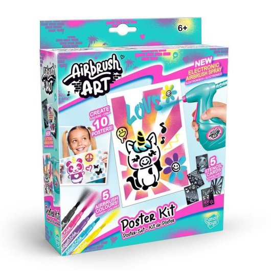 Kit Airbrush Art Canal Toys - Pulverisateur Electronique + 5 Pochoirs + 5 Marqueurs