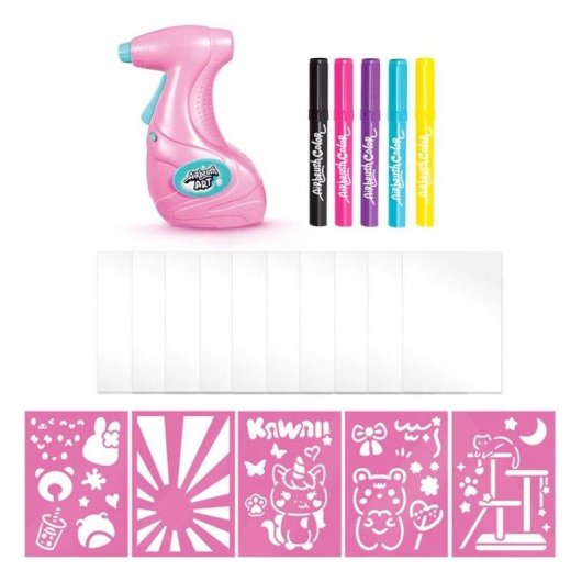 Kit Airbrush Art Canal Toys - Pulverisateur Electronique + 5 Pochoirs + 5 Marqueurs