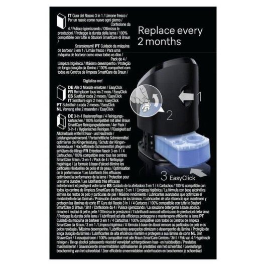 Cartucho de limpeza Braun CCR4 ShaverCare 3 em 1 Pack 4