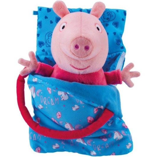 Peluche Peppa Pig Sleepover avec Lumière et Nana, Sac de Couchage et Poignée