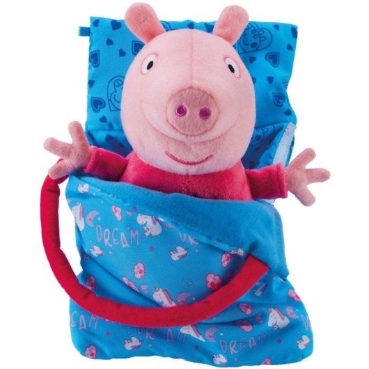 Peluche Peppa Pig Sleepover avec Lumière et Nana, Sac de Couchage et Poignée