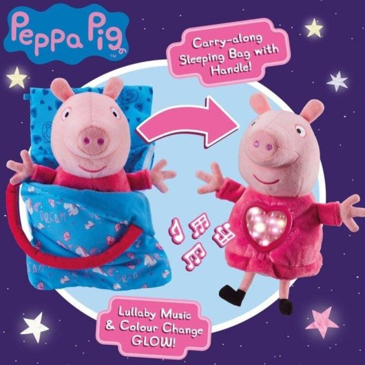 Peluche Peppa Pig Sleepover avec Lumière et Nana, Sac de Couchage et Poignée