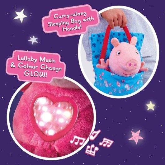 Peluche Peppa Pig Sleepover avec Lumière et Nana, Sac de Couchage et Poignée