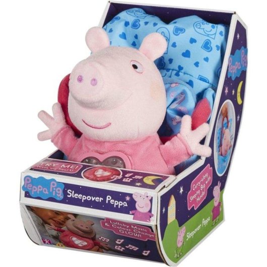 Peluche Peppa Pig Sleepover avec Lumière et Nana, Sac de Couchage et Poignée