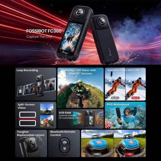 Action Camera Fossibot Fc360 8K UltraWide WiFi BT Stabilizzazione Avanzata