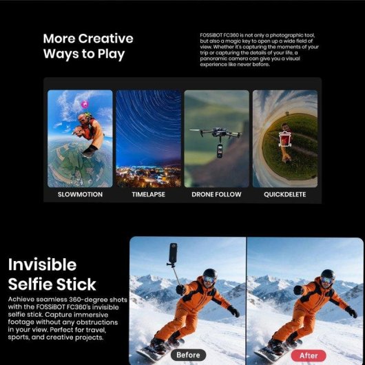 Action Camera Fossibot Fc360 8K WiFi BT UltraWide Stabilizzazione Avanzata