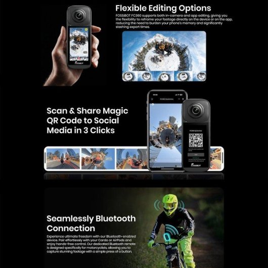 Action Camera Fossibot Fc360 8K WiFi BT UltraWide Stabilizzazione Avanzata