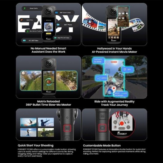 Action Camera Fossibot Fc360 8K WiFi BT UltraWide Stabilizzazione Avanzata