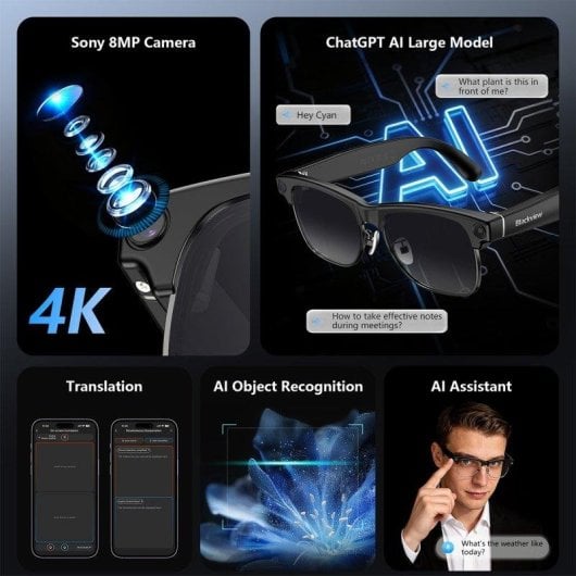 Blackview BV200 Lunettes intelligentes Caméra 8MP IA Intégrée Haut-parleurs IP54