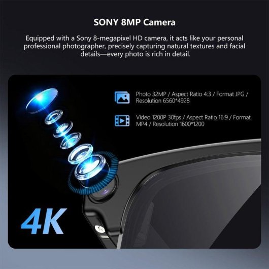 Blackview BV200 Lunettes intelligentes Caméra 8MP IA Intégrée Haut-parleurs IP54