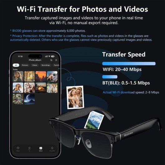 Blackview BV200 Lunettes intelligentes Caméra 8MP IA Intégrée Haut-parleurs IP54