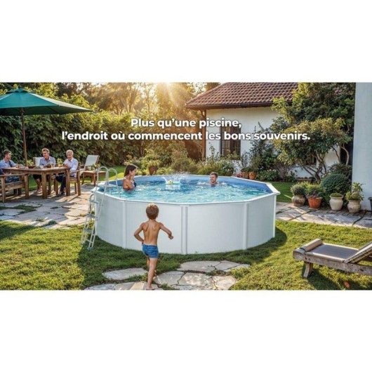 Piscina desmontable GRE Fidji Ø4,80 m Acero blanc, filtration sable 4 m³/h