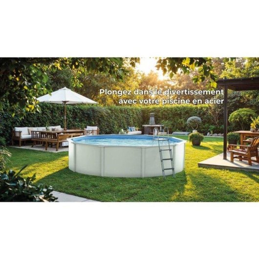 Piscina desmontable GRE Fidji Ø4,80 m Acero blanc, filtration sable 4 m³/h