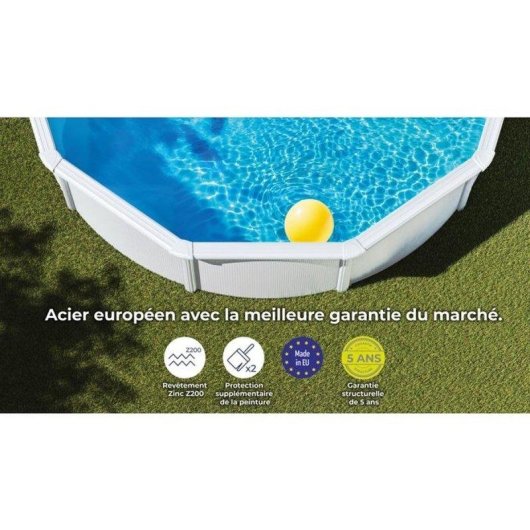 Piscina desmontable GRE Fidji Ø4,80 m Acero blanc, filtration sable 4 m³/h