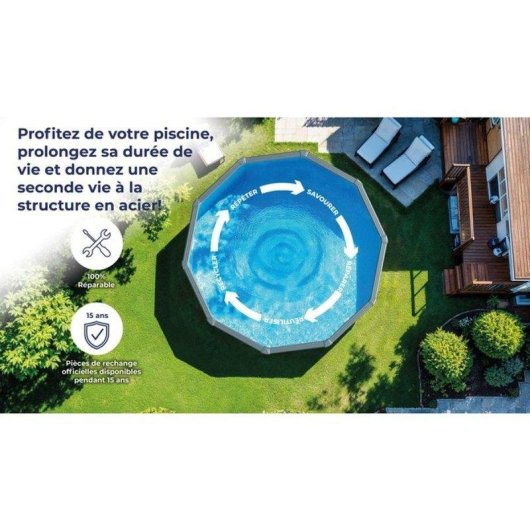 Piscina desmontable GRE Fidji Ø4,80 m Acero blanc, filtration sable 4 m³/h