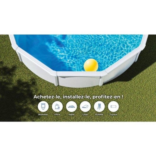 Piscina desmontable GRE Fidji Ø4,80 m Acero blanc, filtration sable 4 m³/h
