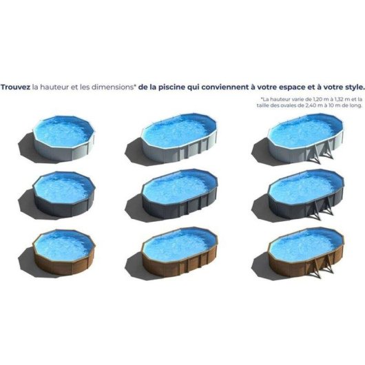 Piscina desmontable GRE Fidji Ø4,80 m Acero blanc, filtration sable 4 m³/h