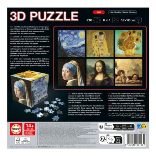 Puzzle 3D Educa Borras 6 in 1 216 pezzi Opere d'arte Base cubo