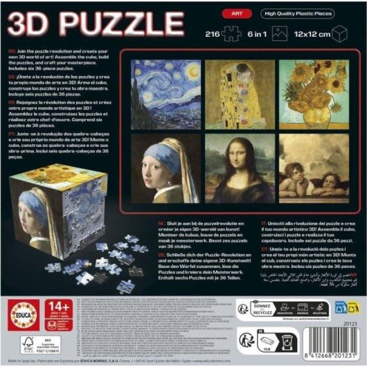 Puzzle 3D Educa Borras 6 in 1 216 pezzi Opere d'arte Base cubo