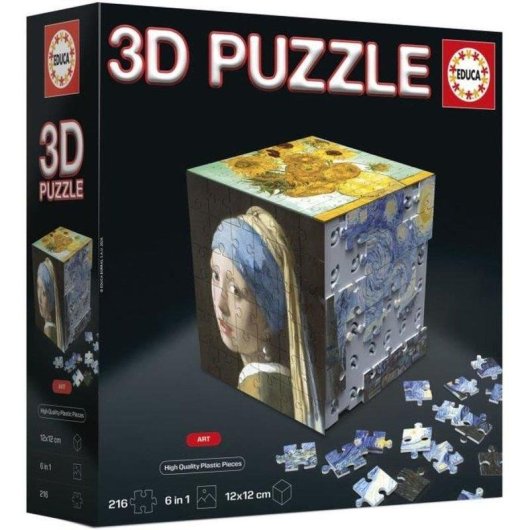 Puzzle 3D Educa Borras 6 in 1 216 pezzi Opere d'arte Base cubo