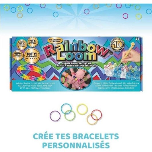 Kit de Tissage Bandai Rainbow Loom Original avec 600 Élastiques Multicolores