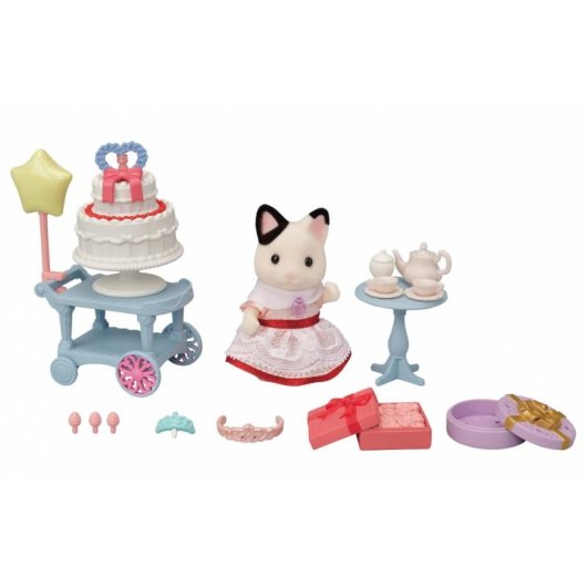 Sylvanian Families Set Chá Aniversário Rapariga Gato Bicolor 25 Acessórios
