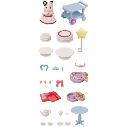 Sylvanian Families Set Chá Aniversário Rapariga Gato Bicolor 25 Acessórios