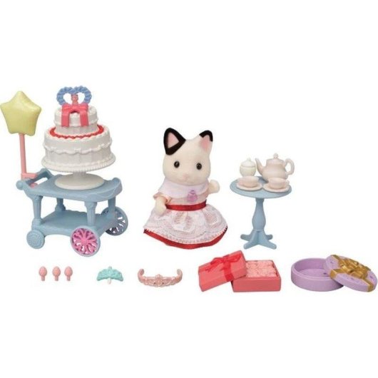 Sylvanian Families Set Chá Aniversário Rapariga Gato Bicolor 25 Acessórios