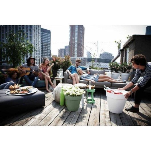 Vaso Elho Loft Urban Ø40 cm Plastica Riciclata Serbatoio Acqua Ruote Trasparenti
