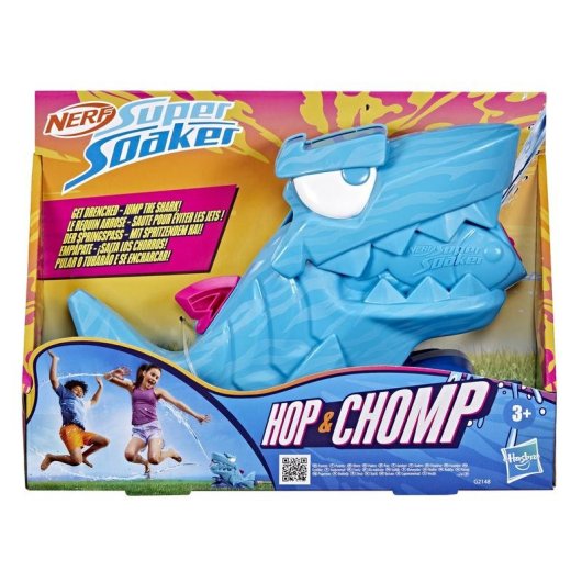 Wassersprinkler Nerf Super Soaker Hop & Chomp Hai, 2 rotierende Düsen, beweglicher Kiefer, Schlauchanschluss, Außen-Spielzeug