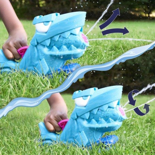 Wassersprinkler Nerf Super Soaker Hop & Chomp Hai, 2 rotierende Düsen, beweglicher Kiefer, Schlauchanschluss, Außen-Spielzeug