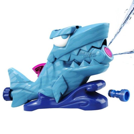 Wassersprinkler Nerf Super Soaker Hop & Chomp Hai, 2 rotierende Düsen, beweglicher Kiefer, Schlauchanschluss, Außen-Spielzeug
