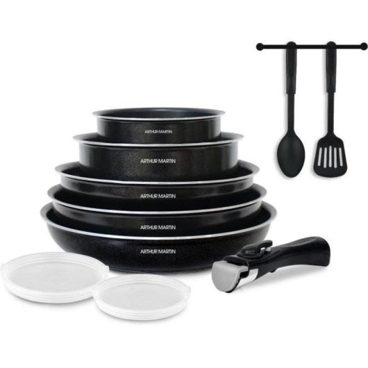 Arthur Martin 10-teilig Kochgeschirr Set Alu Antihaft Schwarz Matt