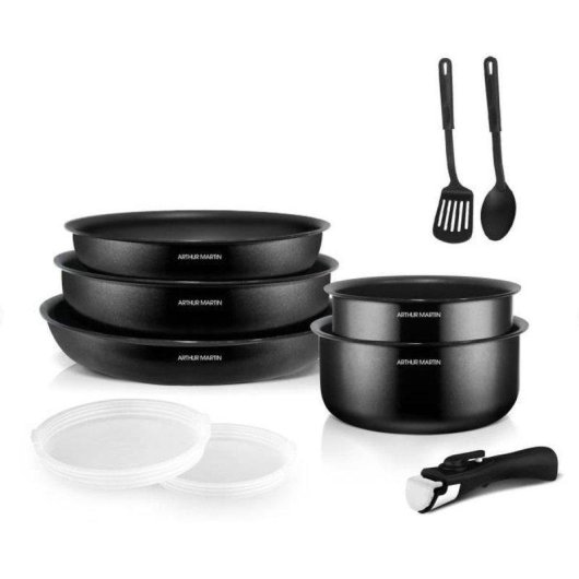 Arthur Martin 10-teilig Kochgeschirr Set Alu Antihaft Schwarz Matt