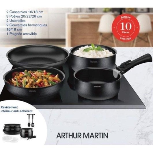 Arthur Martin 10-teilig Kochgeschirr Set Alu Antihaft Schwarz Matt