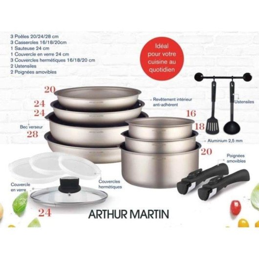 Set Batería Cocina Arthur Martin AM133CH 15 Piezas Aluminio Antiadherente