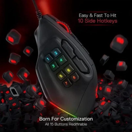 Maus Redragon M811 USB 6200 DPI 15 Tasten Schwarz Ergonomisch RGB
