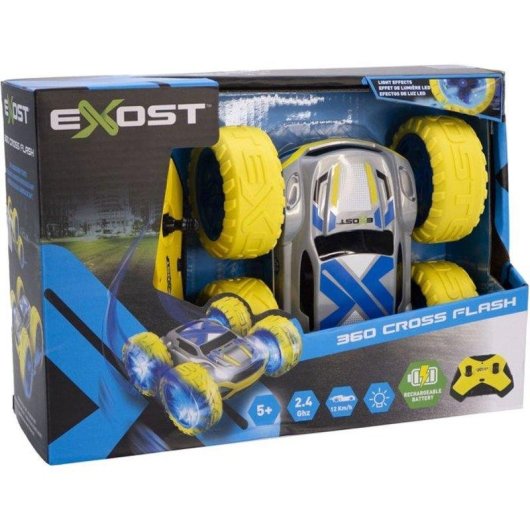Coche Teledirigido Exost 360 Cross Flash 1:18 Amarillo 360° Volteretas LED