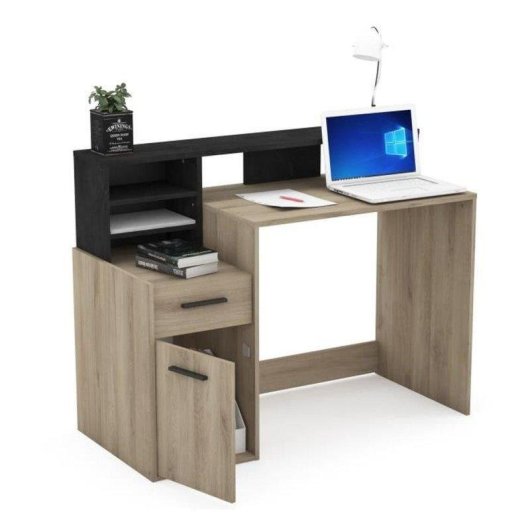 Bureau Demeyere Delphi avec rangement Kronberg Roble/noir 126.2x59.8x93.5 cm