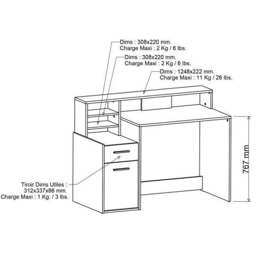 Bureau Demeyere Delphi avec rangement Kronberg Roble/noir 126.2x59.8x93.5 cm