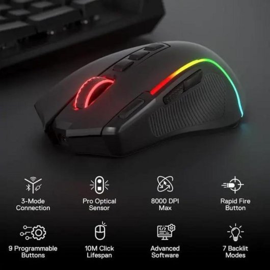 Maus Redragon M612 PRO Bluetooth 2.4GHz 8000 DPI Schwarz RGB