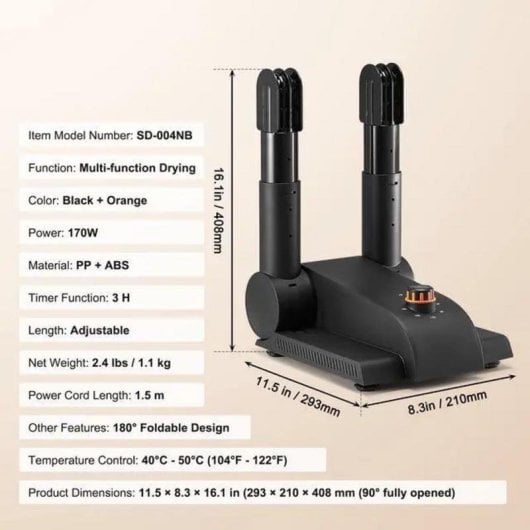 Secateur de chaussures VEVOR pliable 180° avec minuterie et contrôle de température