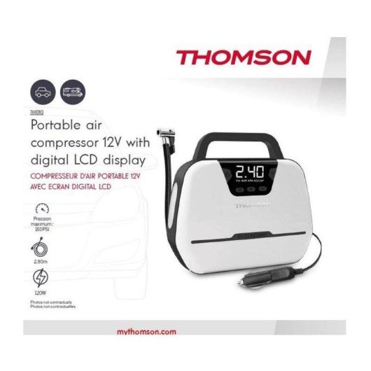 Compresor de aire portátil Thomson 12V 120W 150PSA con pantalla LCD