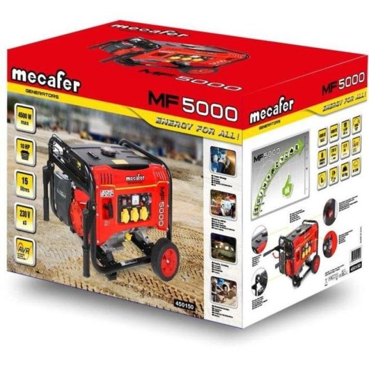Groupe Électrogène Portable Mecafer MF5000 4000W AVR 3x230V + 12V DC 5A
